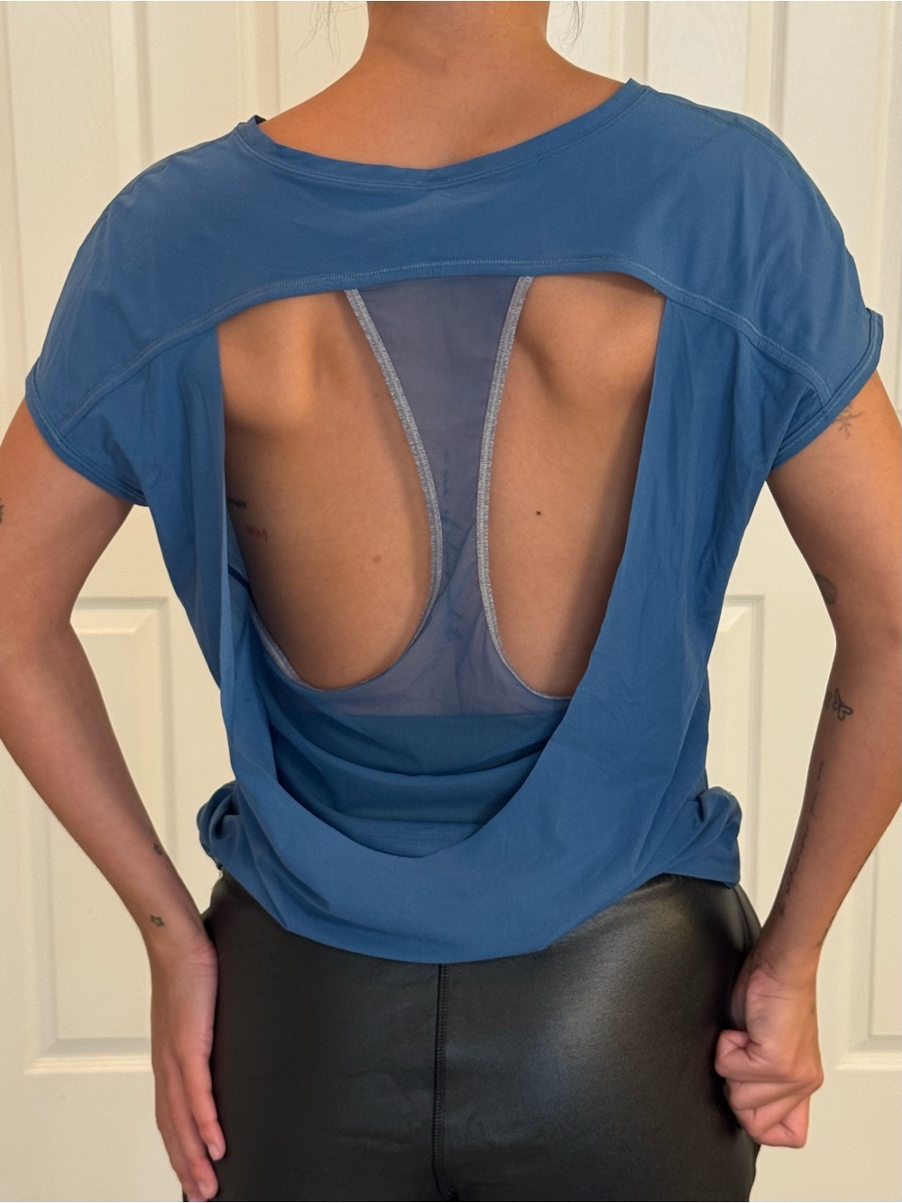lululemon Open Back Blue Short Sleeve Workout Tee - Picture 2 of 6
